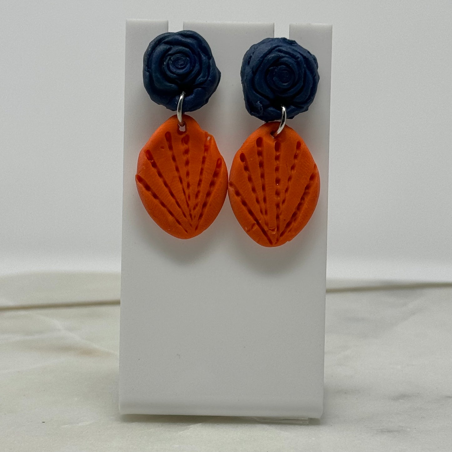 Boho Floral Orange & Blue Clay Dangle Earrings