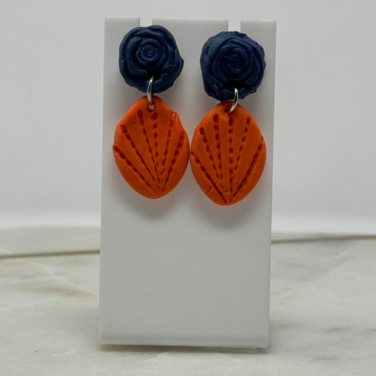 Boho Floral Orange & Blue Clay Dangle Earrings