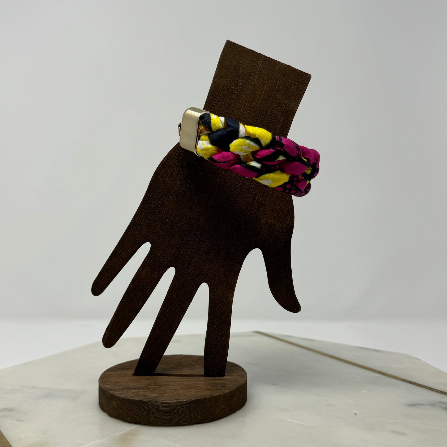 Pink & Yellow Braided Bracelet with Gold Accents