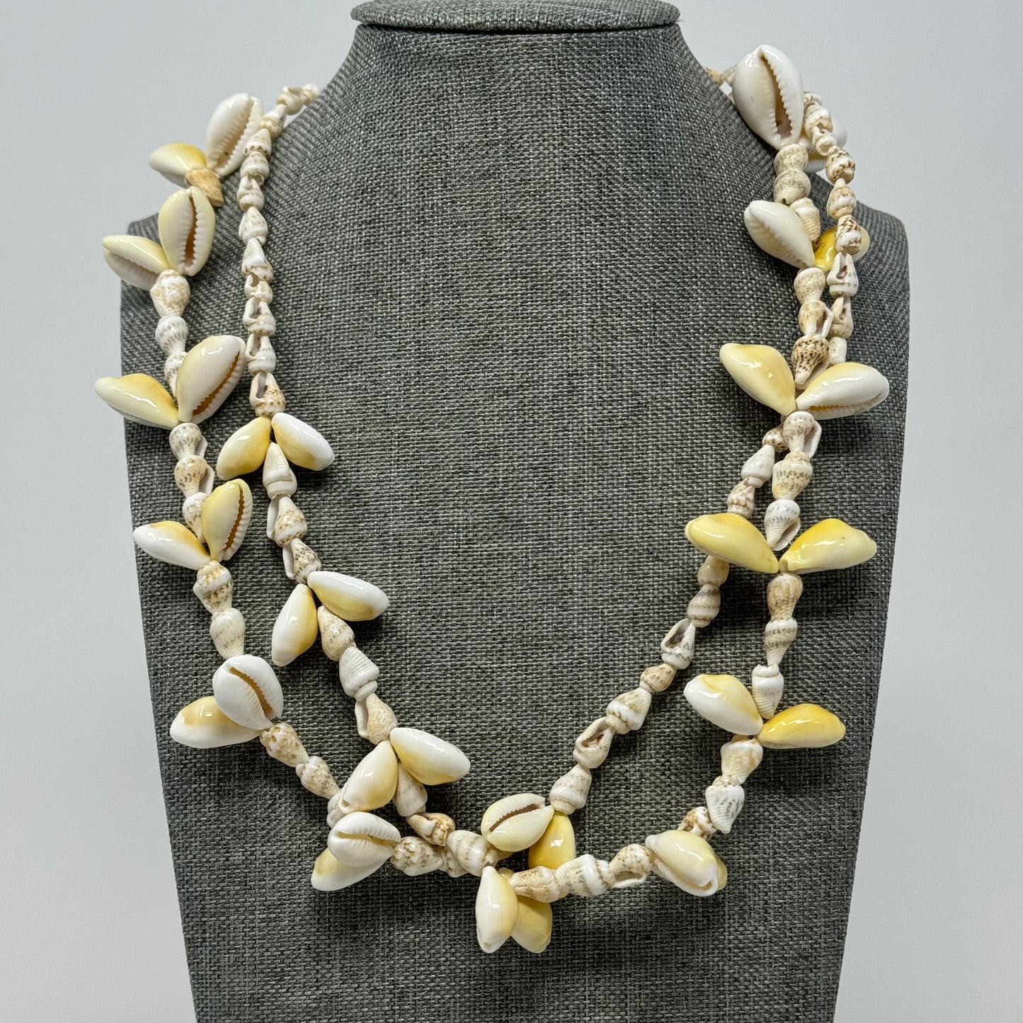 Boho Beach Shell Necklace with Cowrie & Cone Shells - Handmade Multi-Strand Statement Jewelry