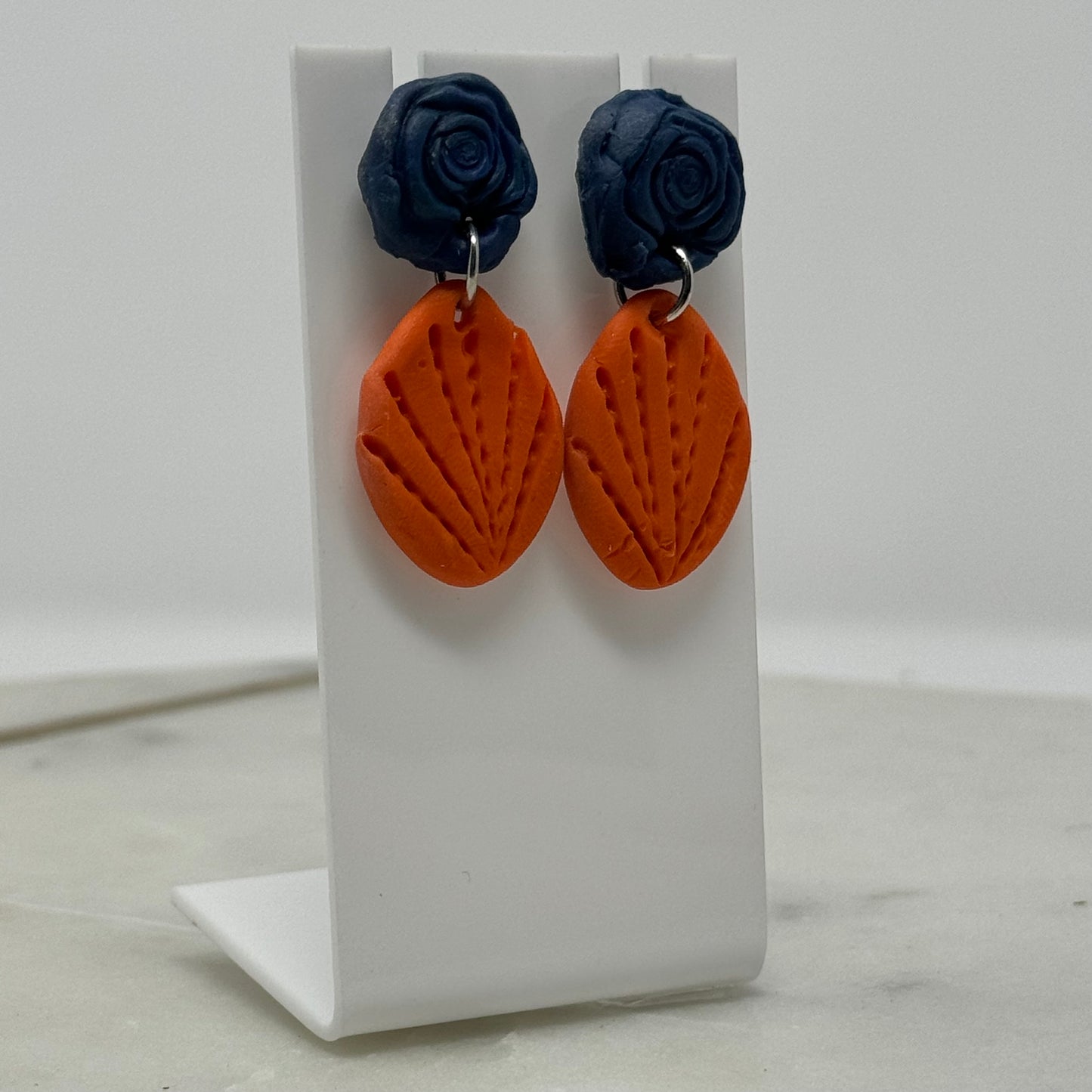 Boho Floral Orange & Blue Clay Dangle Earrings