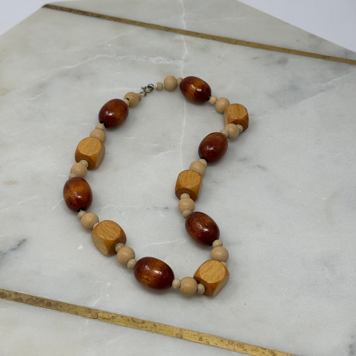 Necklace Boho Beaded Statement Wood Beige 18 inch Fashion Jewelry