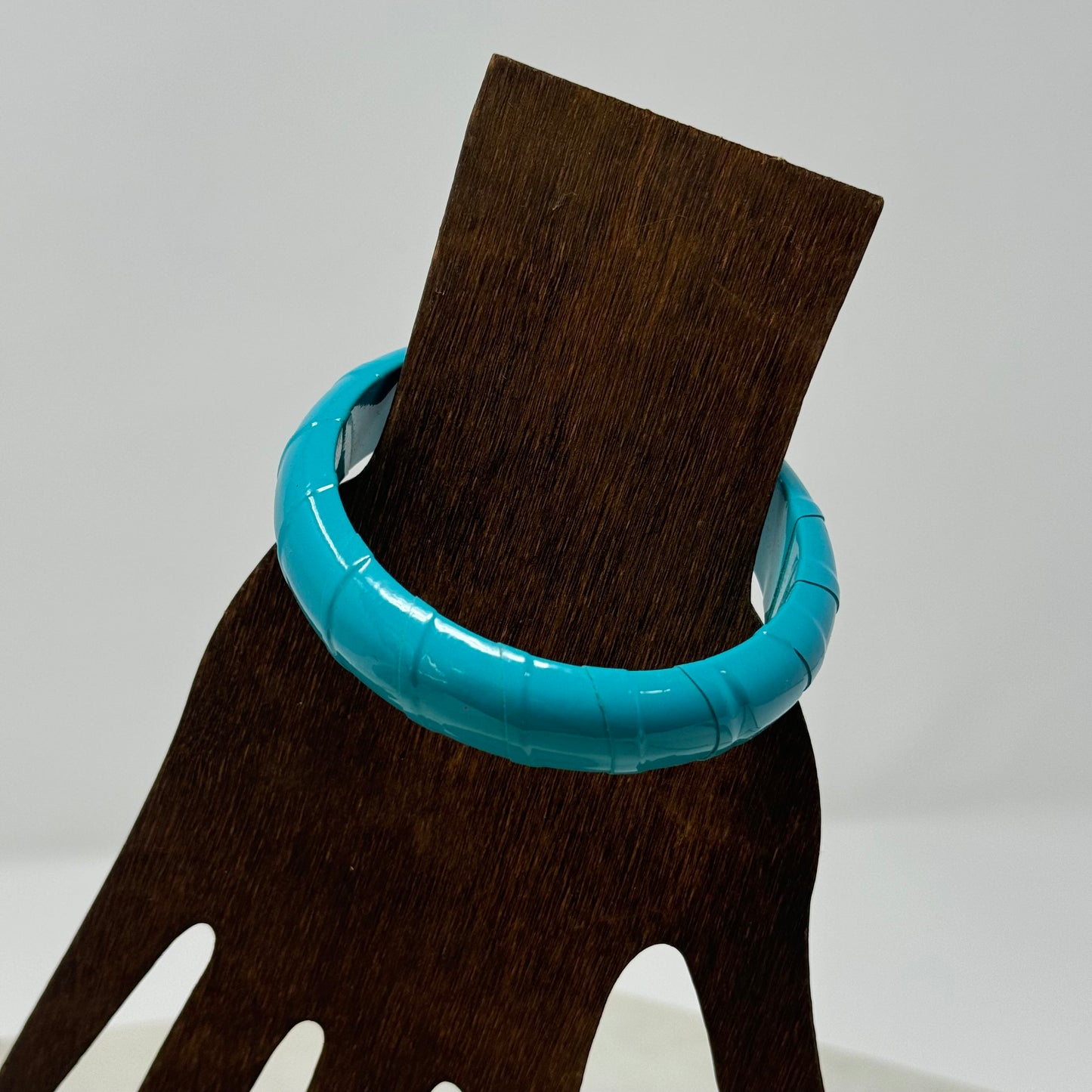 Turquoise Leather Bangle Bracelet - Retro 80s Style, Chunky Statement Jewelry, Bright Blue Cuff