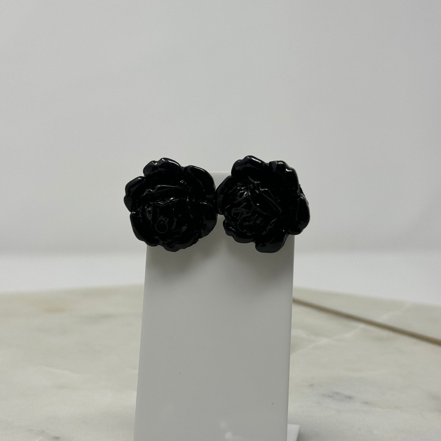 Vintage Black Rose Post Earrings