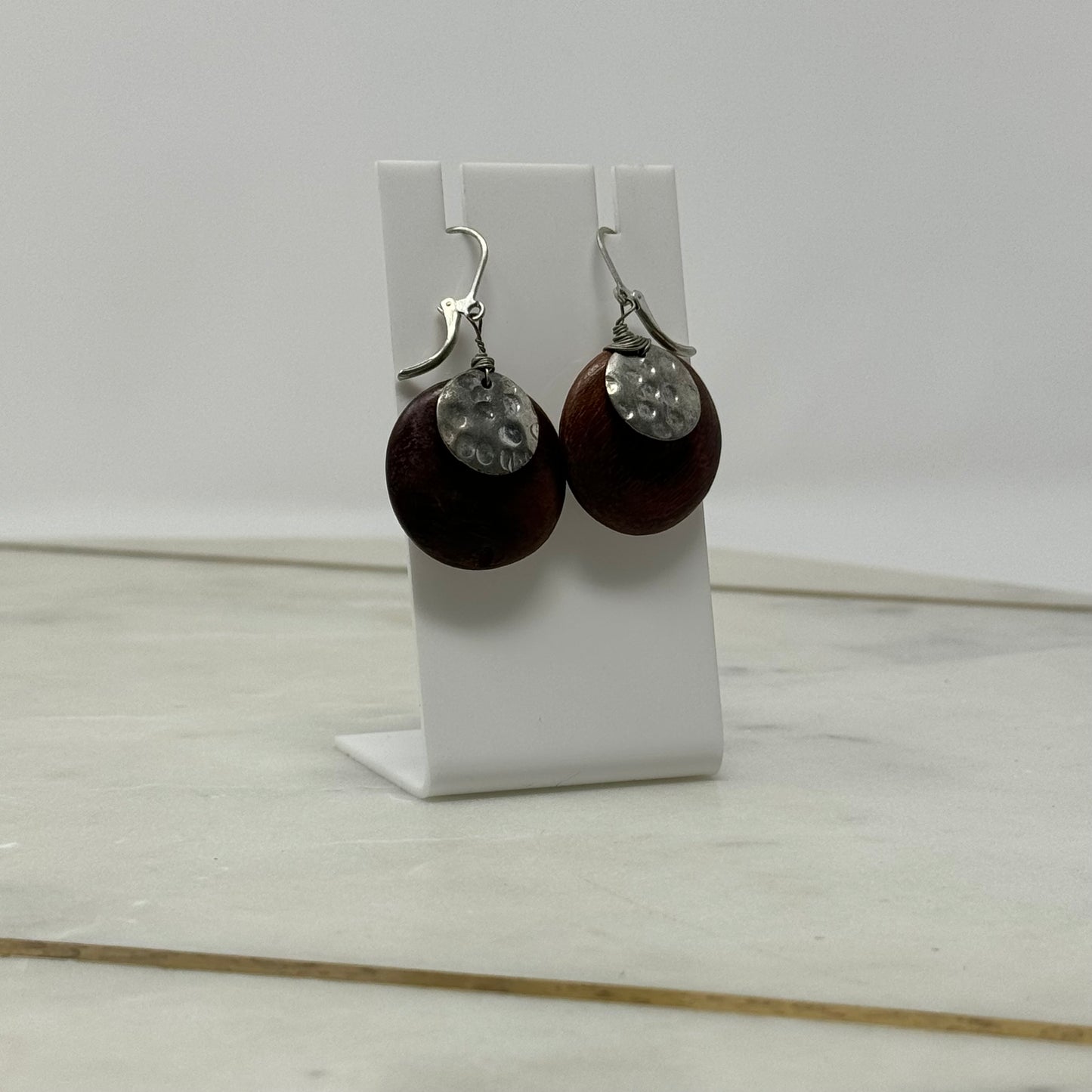 Boho Wood Dangle Leverback Earrings