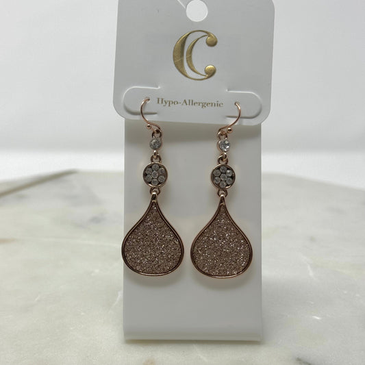New Charming Charlie Rose Gold Glitter Dangle Hook Earrings