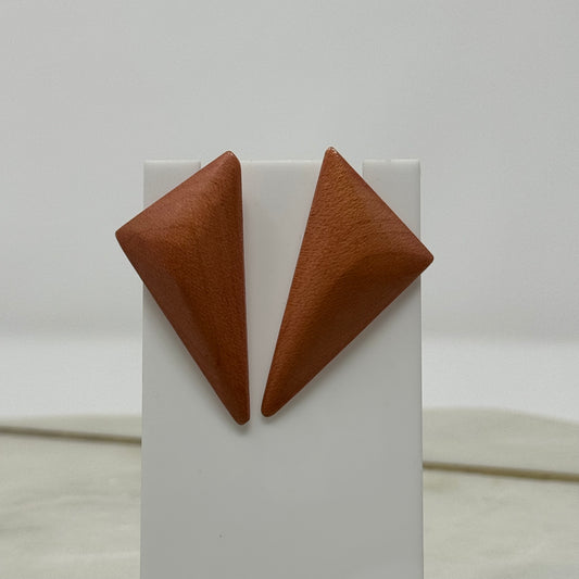 Vintage Boho Geometric Wood Peach Statement Earrings
