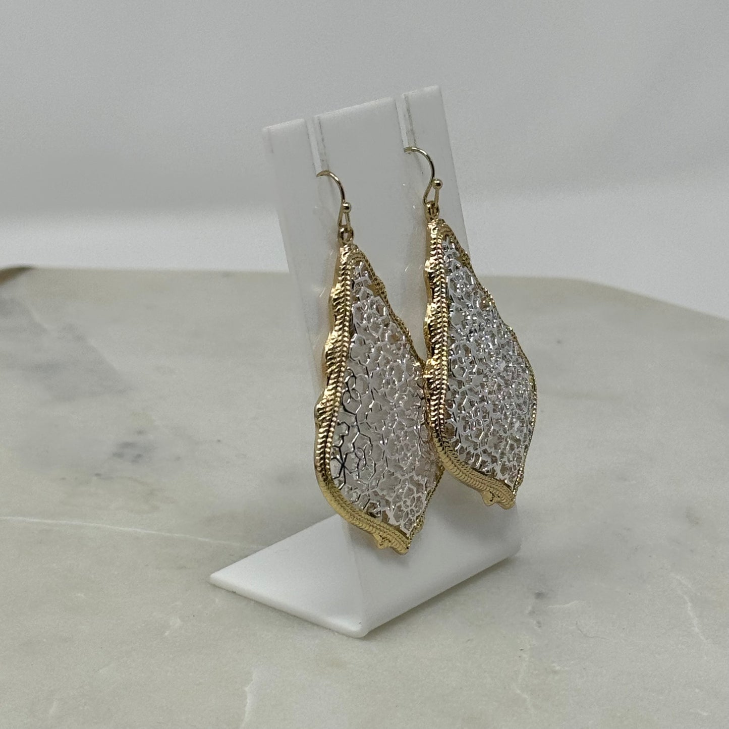 Earrings Boho Southwest Metallic Intricate Hook Dangles Gold & Silver Tone 2.5 in