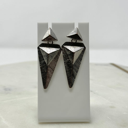 Silver Triangle Faceted Dangle Earrings