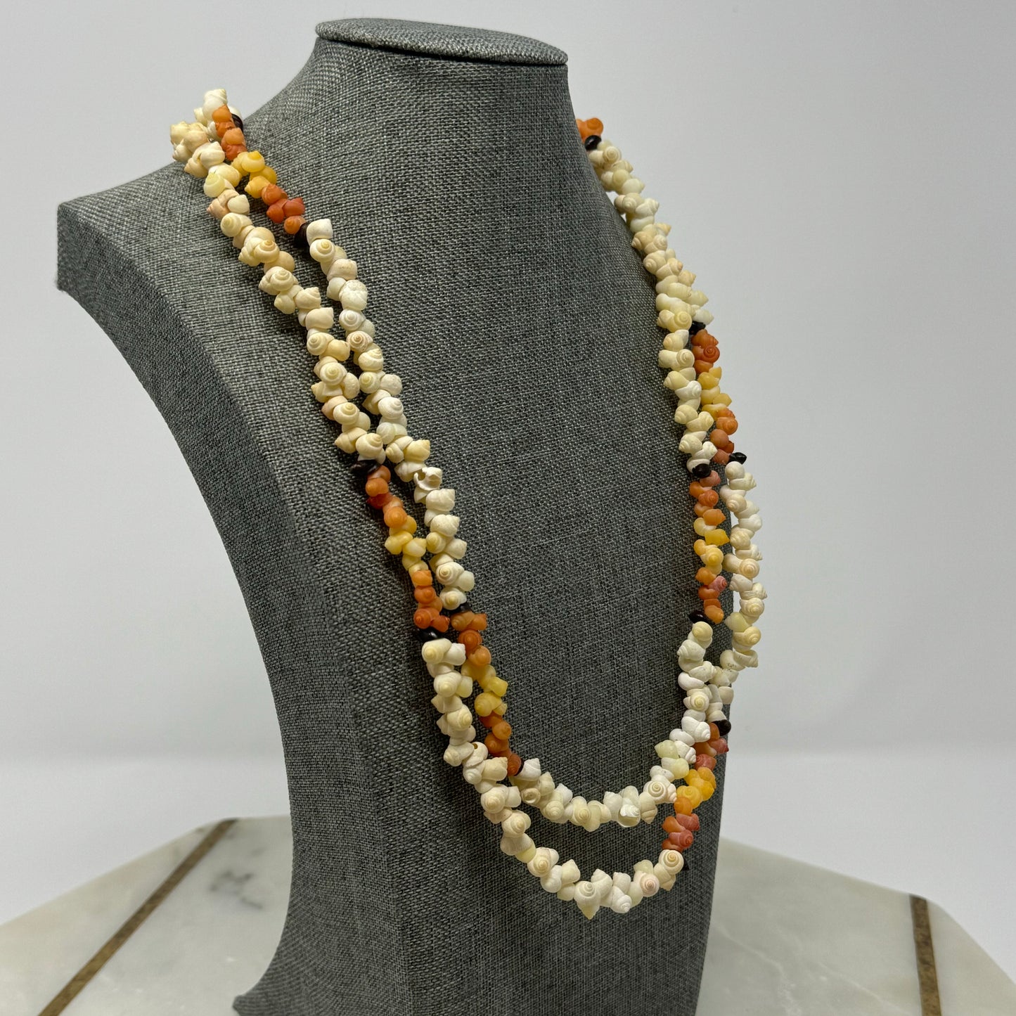 Boho Multi-Strand Shell Necklace Natural & Orange Tones Handmade Beach Statement Jewelry