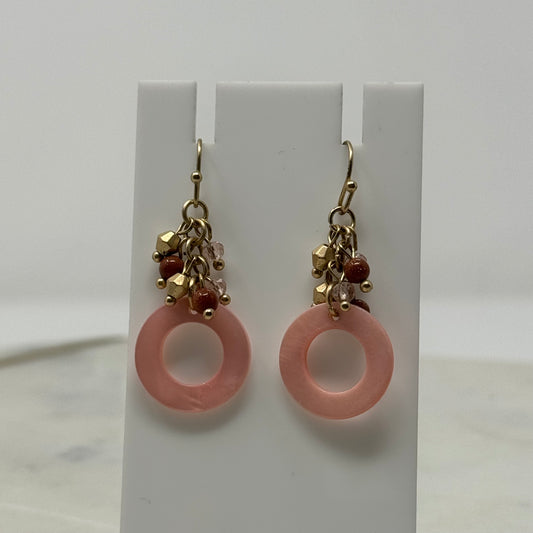 Pink & Gold Beaded Dangle Hook Earrings