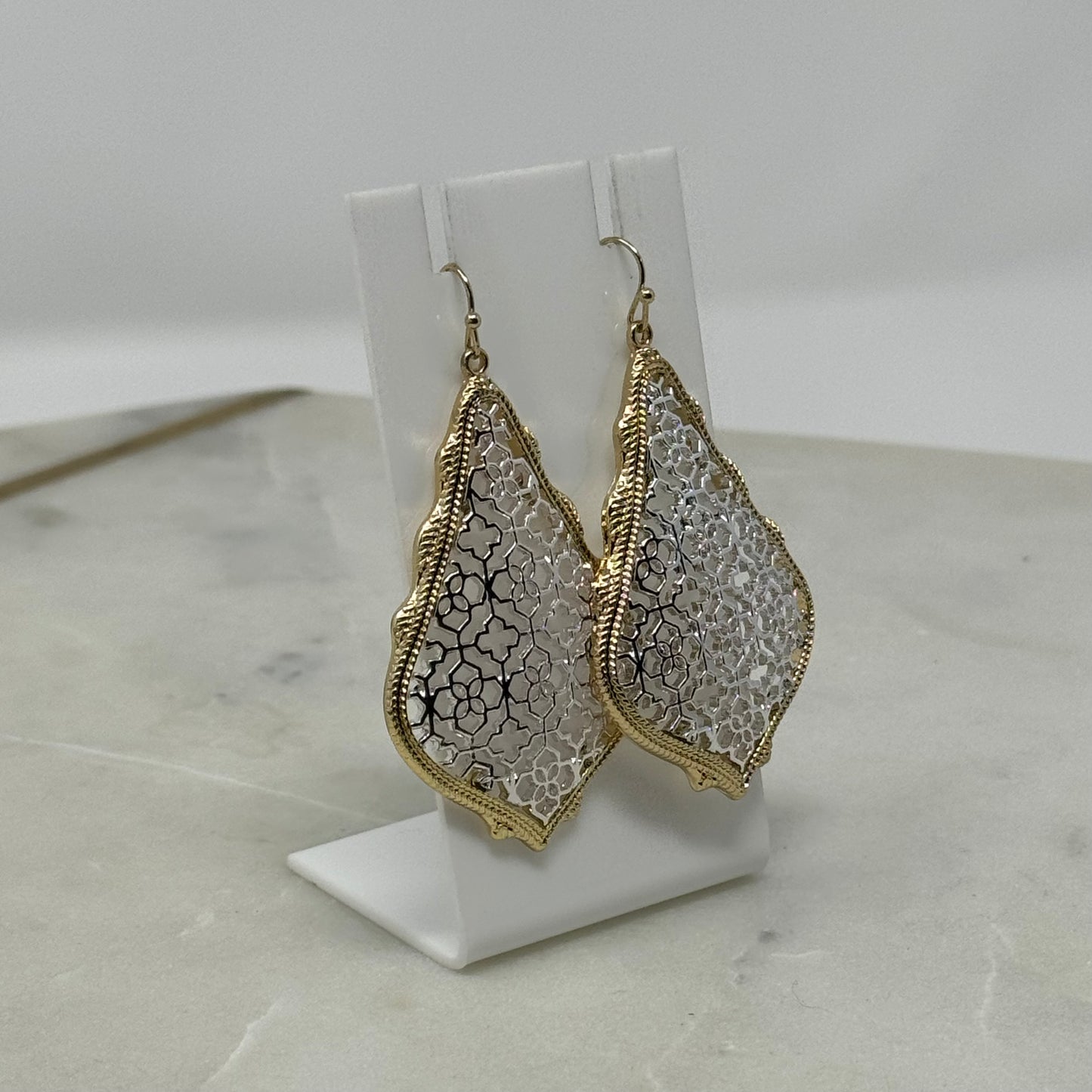Earrings Boho Southwest Metallic Intricate Hook Dangles Gold & Silver Tone 2.5 in