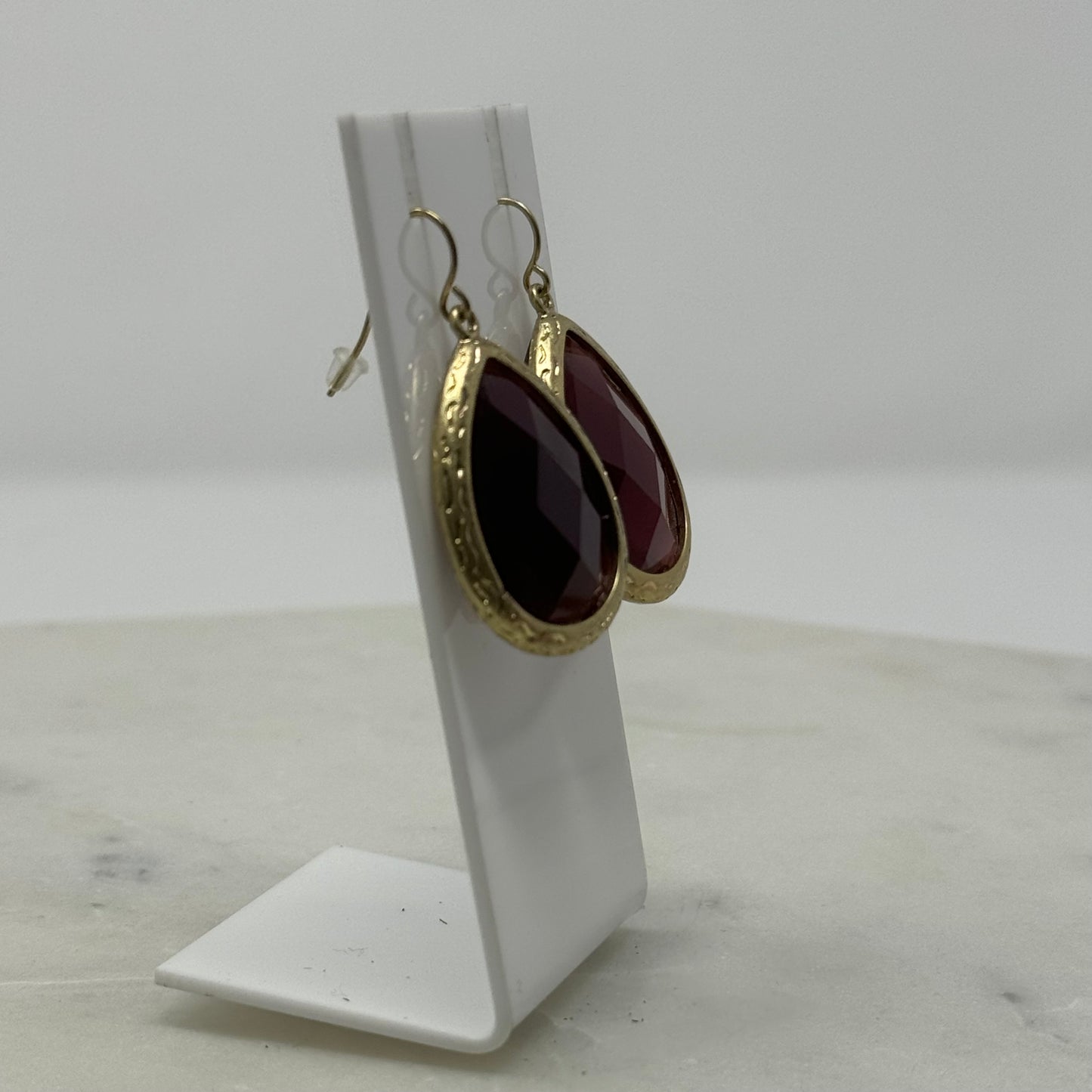 Boho Deep Red Faceted Teardrop Dangle Earrings
