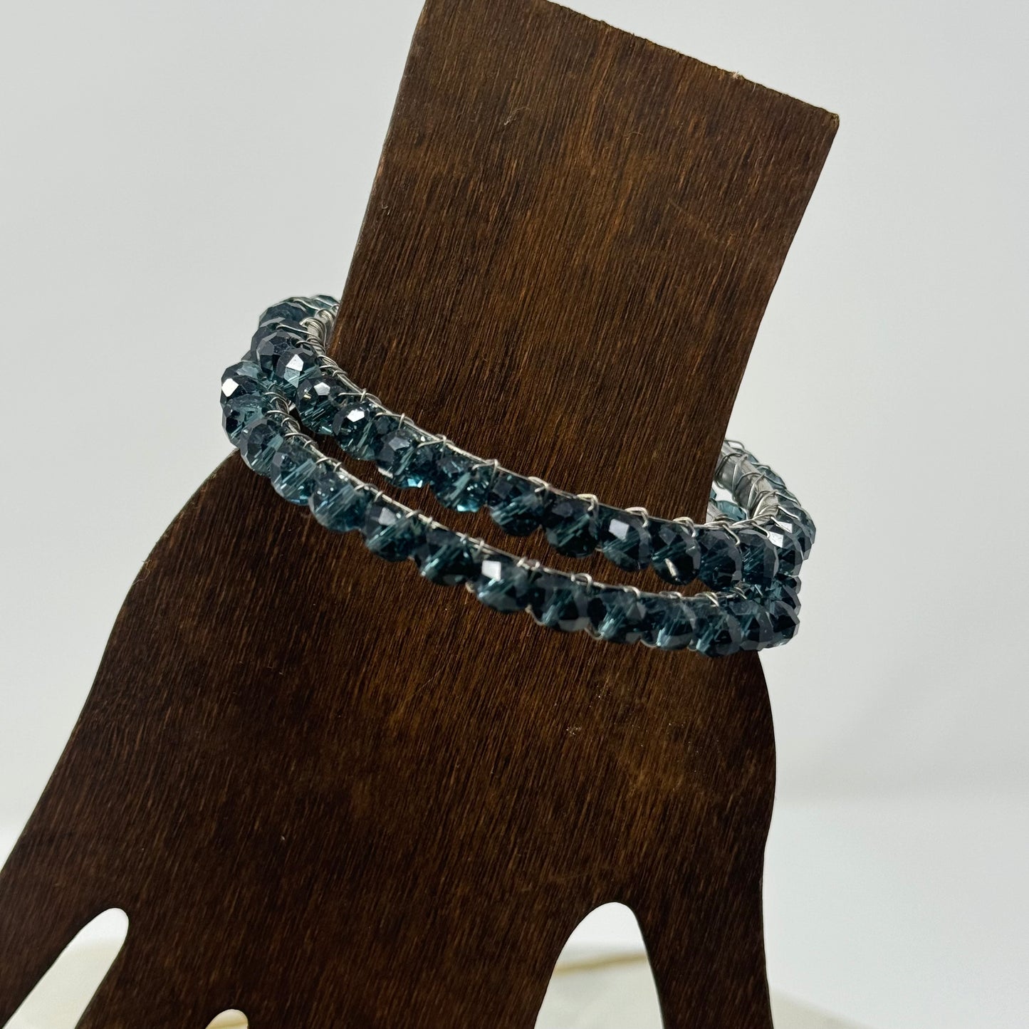 Blue Elegant Bangle Bracelet, Sparkling Faceted Bead Design