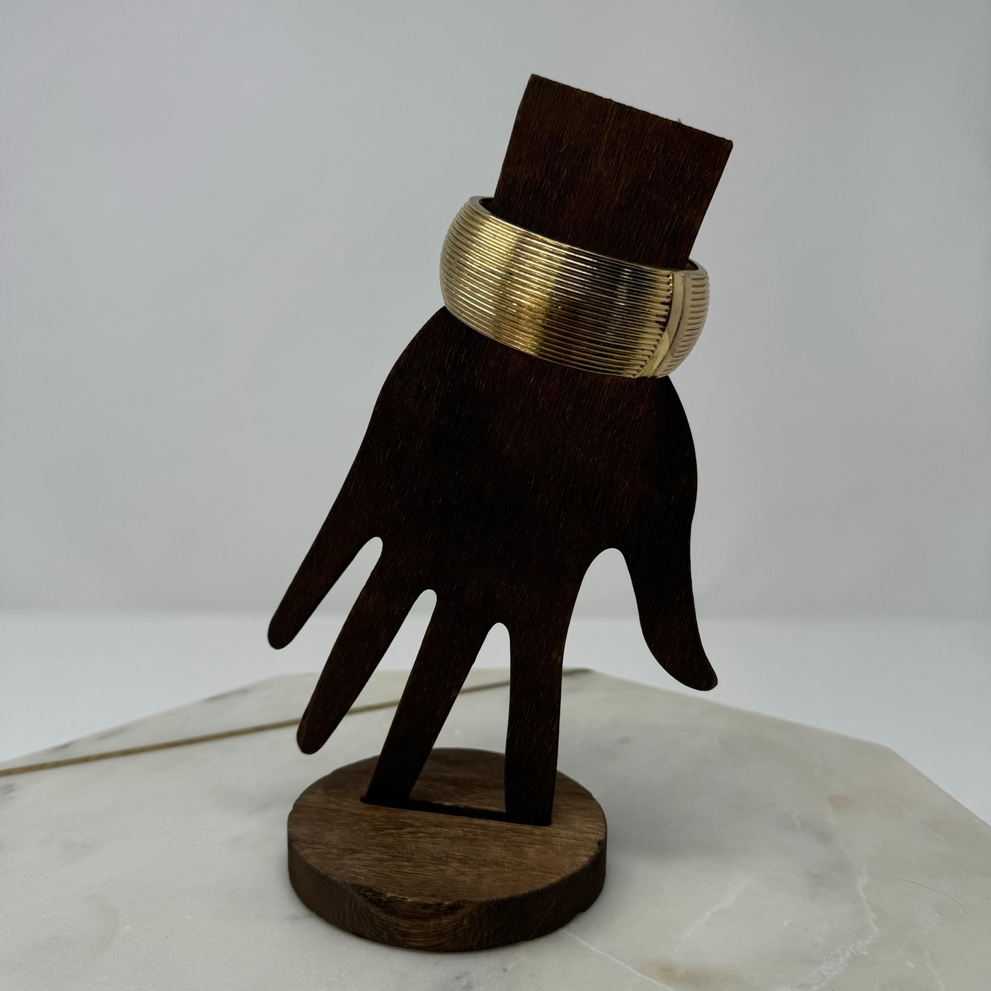 Gold Tone Wide Cuff Bracelet Textured Retro Glam Elegant Minimalist Design