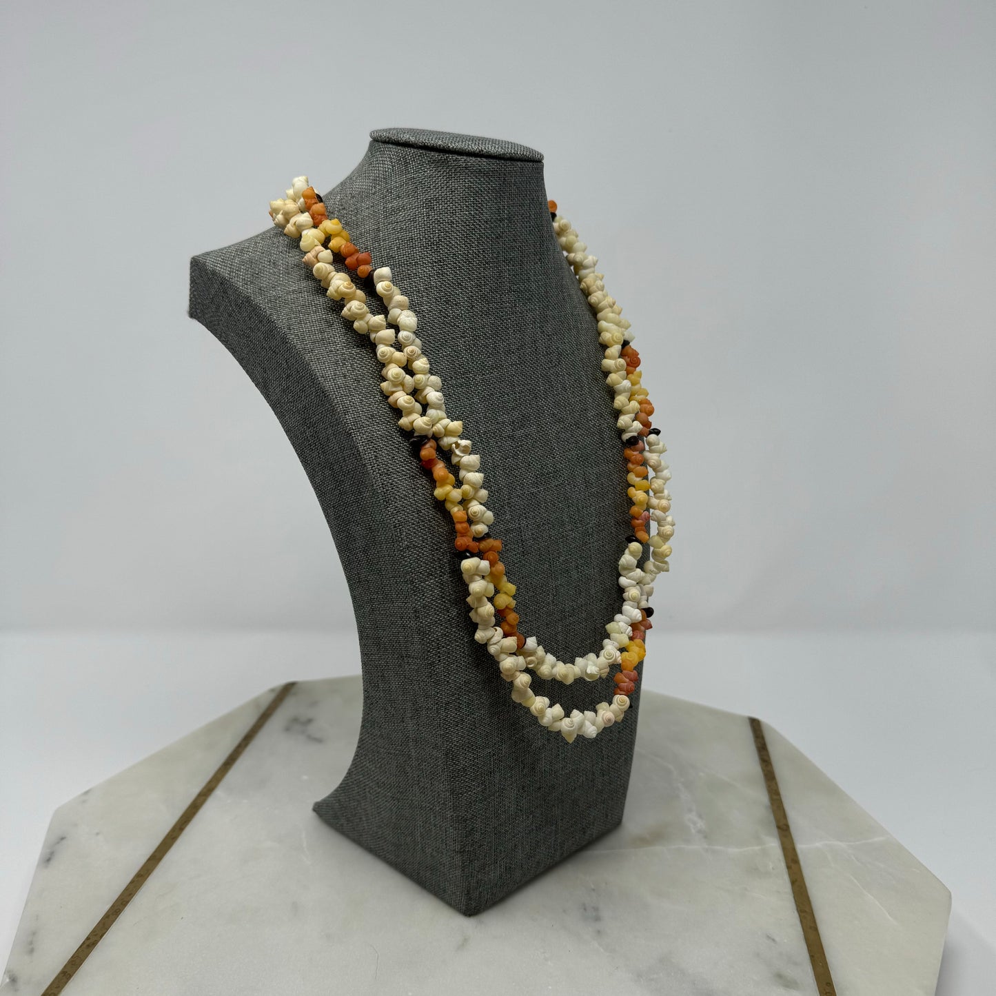 Boho Multi-Strand Shell Necklace Natural & Orange Tones Handmade Beach Statement Jewelry