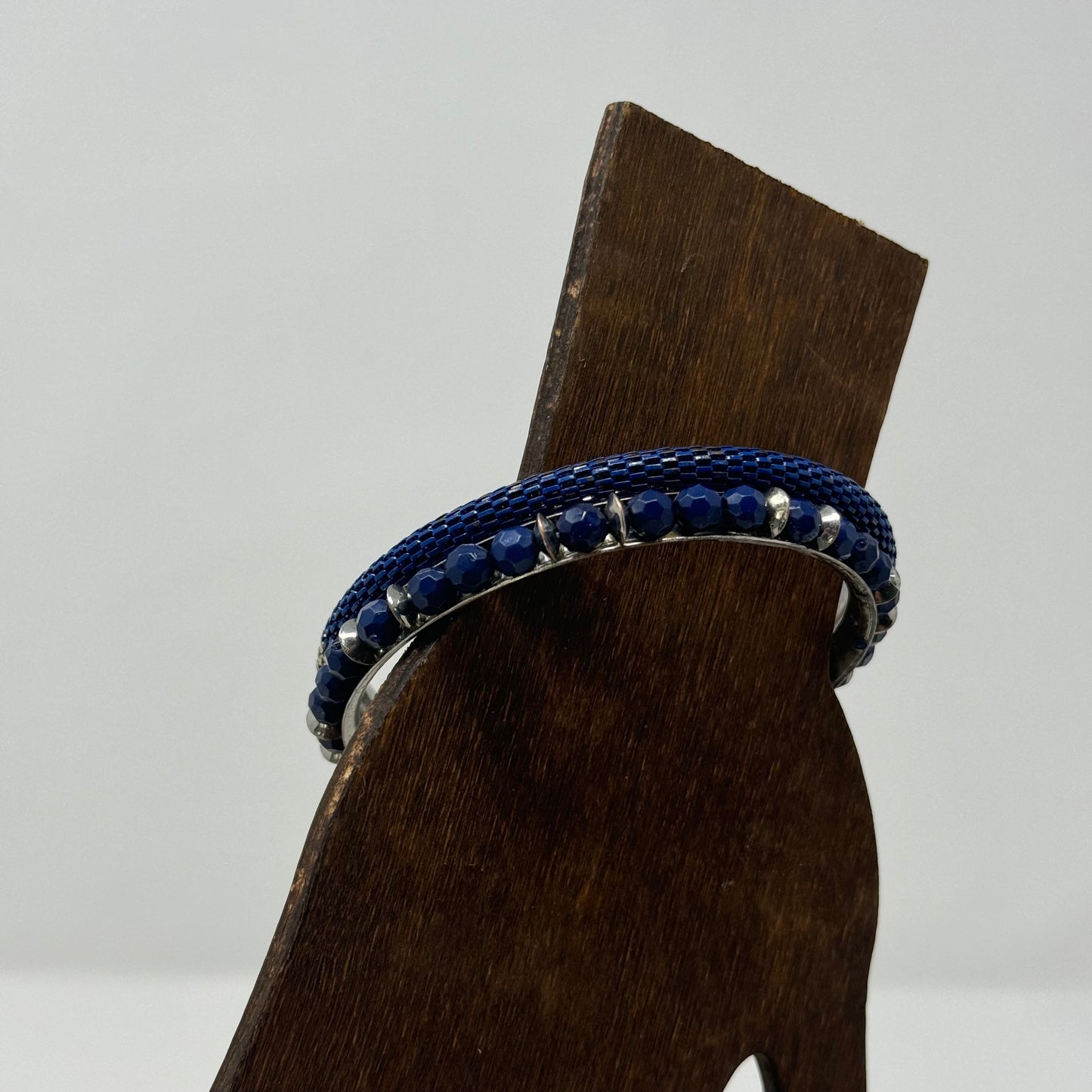 Elegant Blue Beaded Bracelet Set, Bangle Silver Accents, Fashion Jewelry