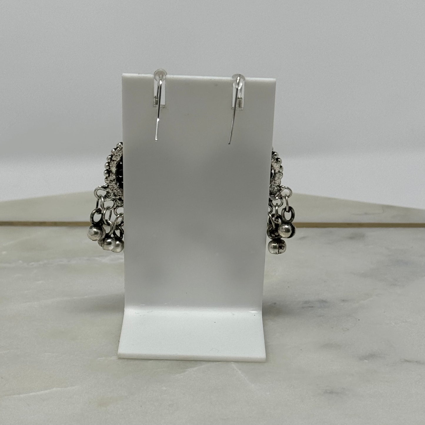 Earrings Boho Southwest Silver Tone Bell Hook Dangles 3 in Drop Chandelier