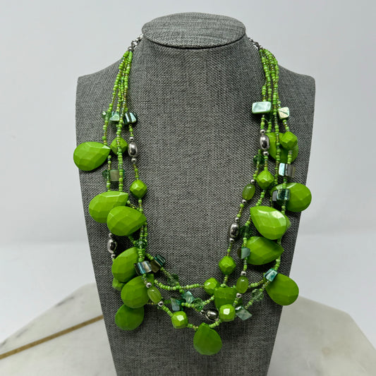 Women’s Necklace Boho Statement Beaded Teardrop Pendants Green Shell 16 in