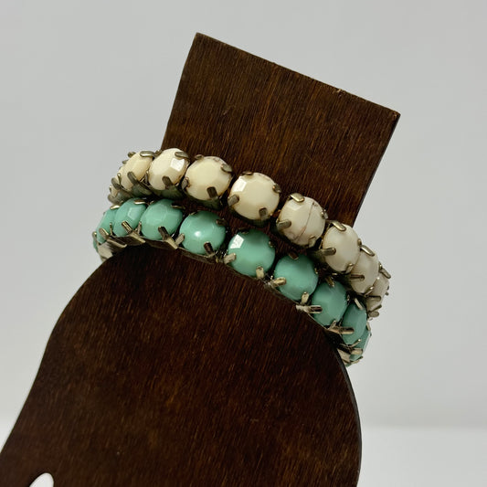 White & Turquoise Bangle Bracelets Faceted Rhinestone Boho Chic Jewelry Set