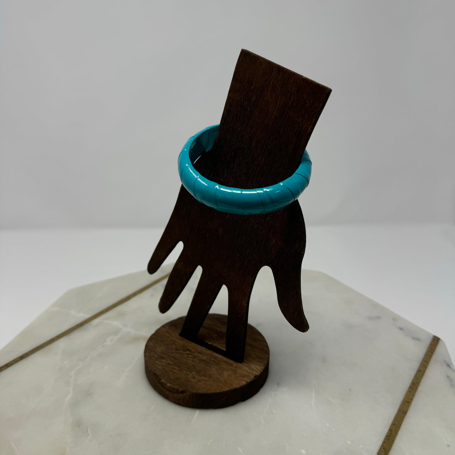 Turquoise Leather Bangle Bracelet - Retro 80s Style, Chunky Statement Jewelry, Bright Blue Cuff