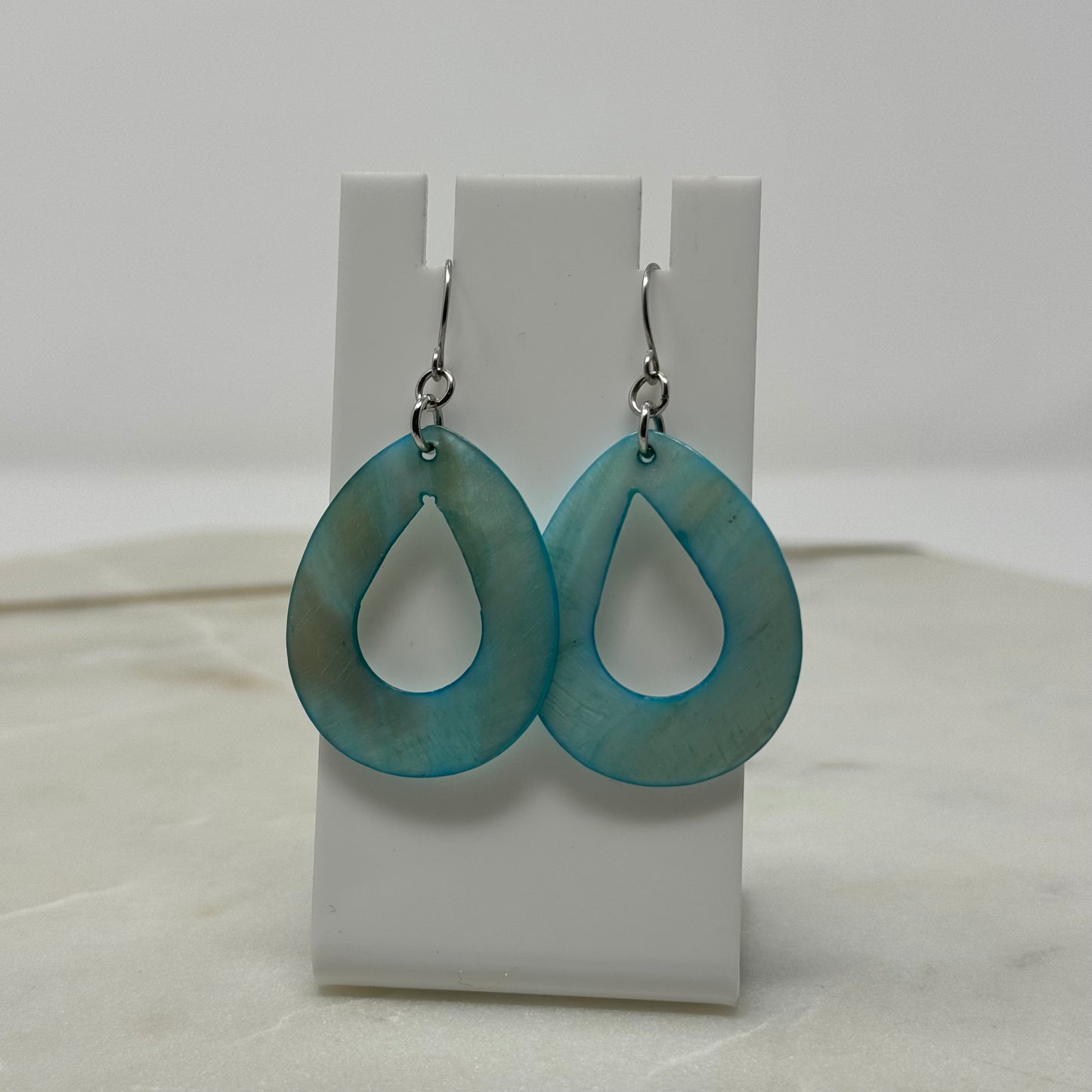 Blue Shell Teardrop Dangle Hook Earrings