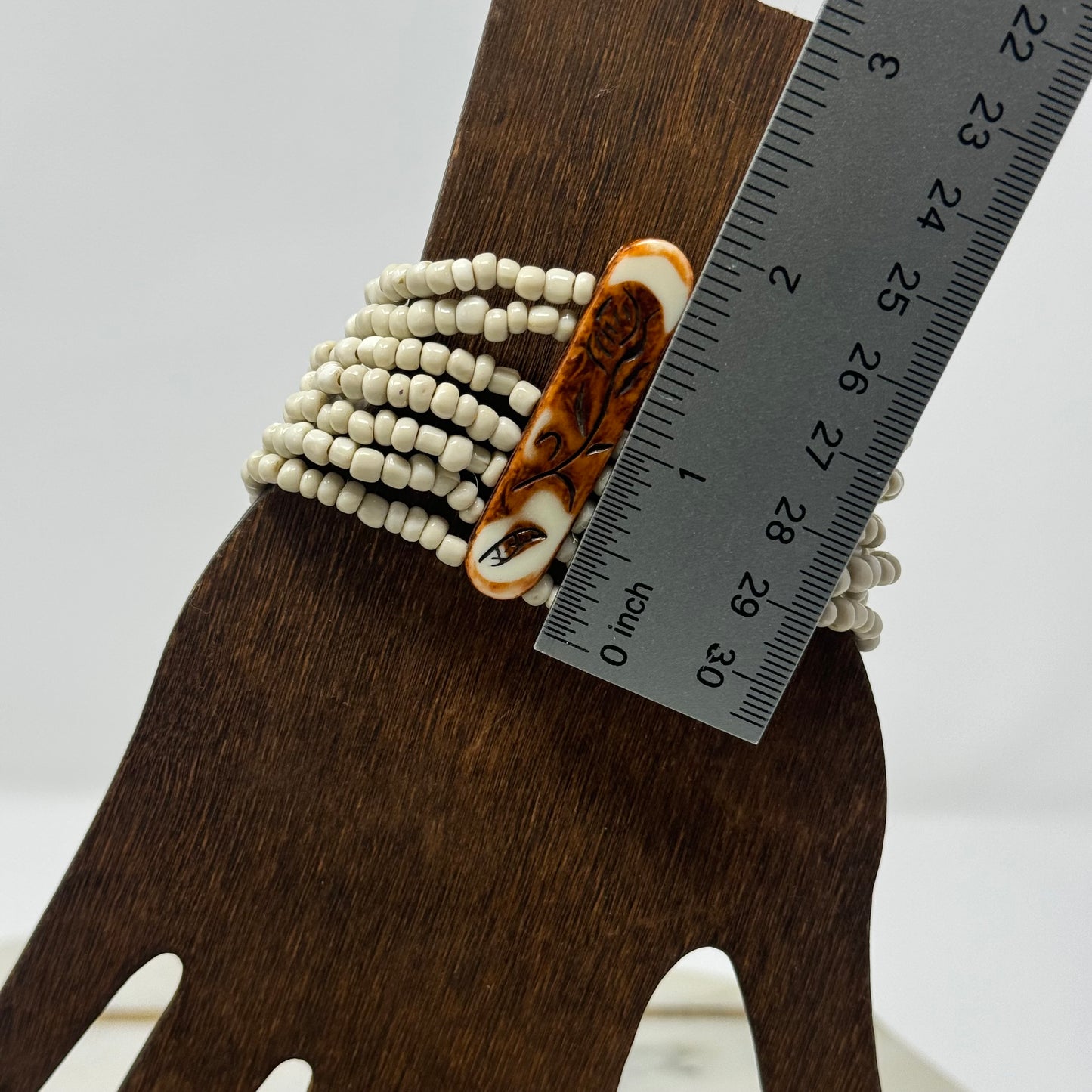 Bracelet Boho Statement Carved Rose Multi-Layer Seed Beaded Cuff 7 in