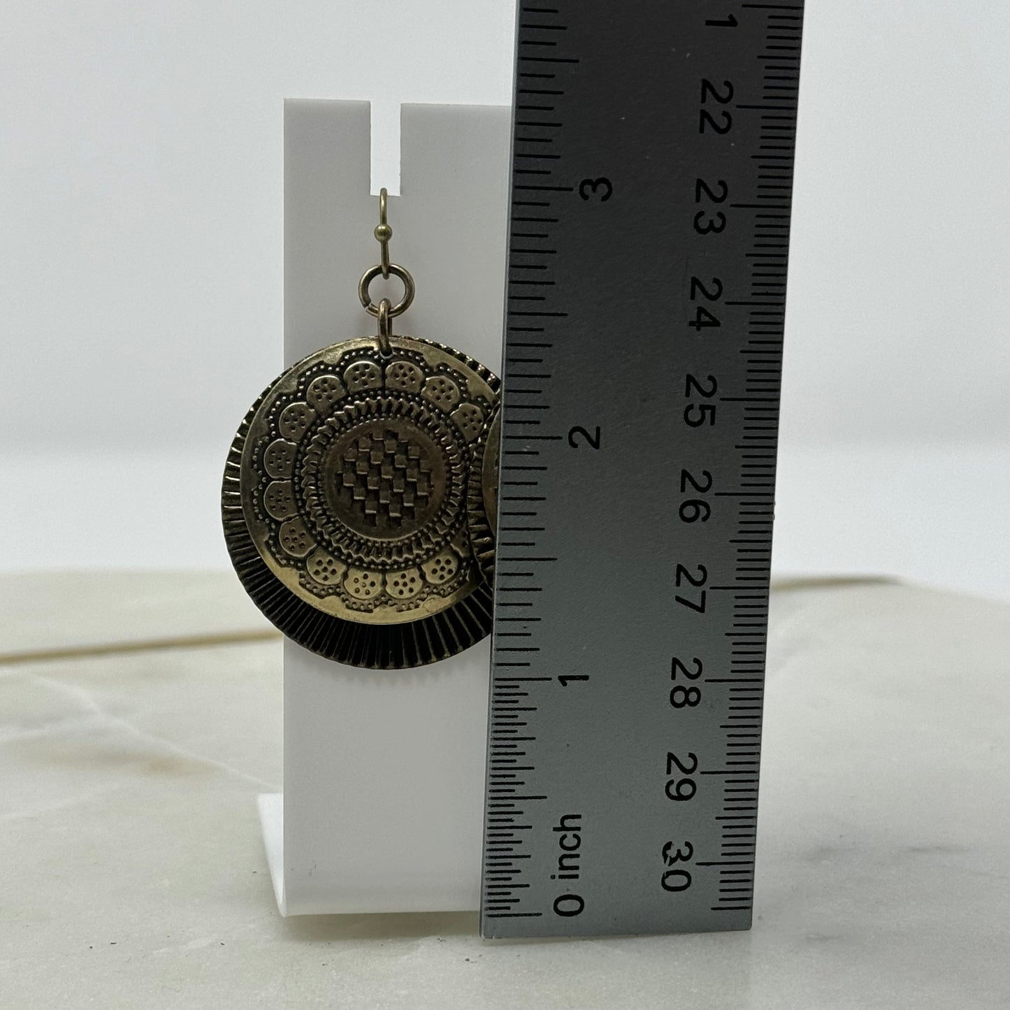 Gold Floral Boho Round Tribal Dangle Earrings