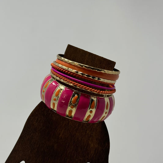 Vibrant Boho Bracelet Set Tribal Chic Stacked Bangles Enamel & Gold-Tone Statement Jewelry