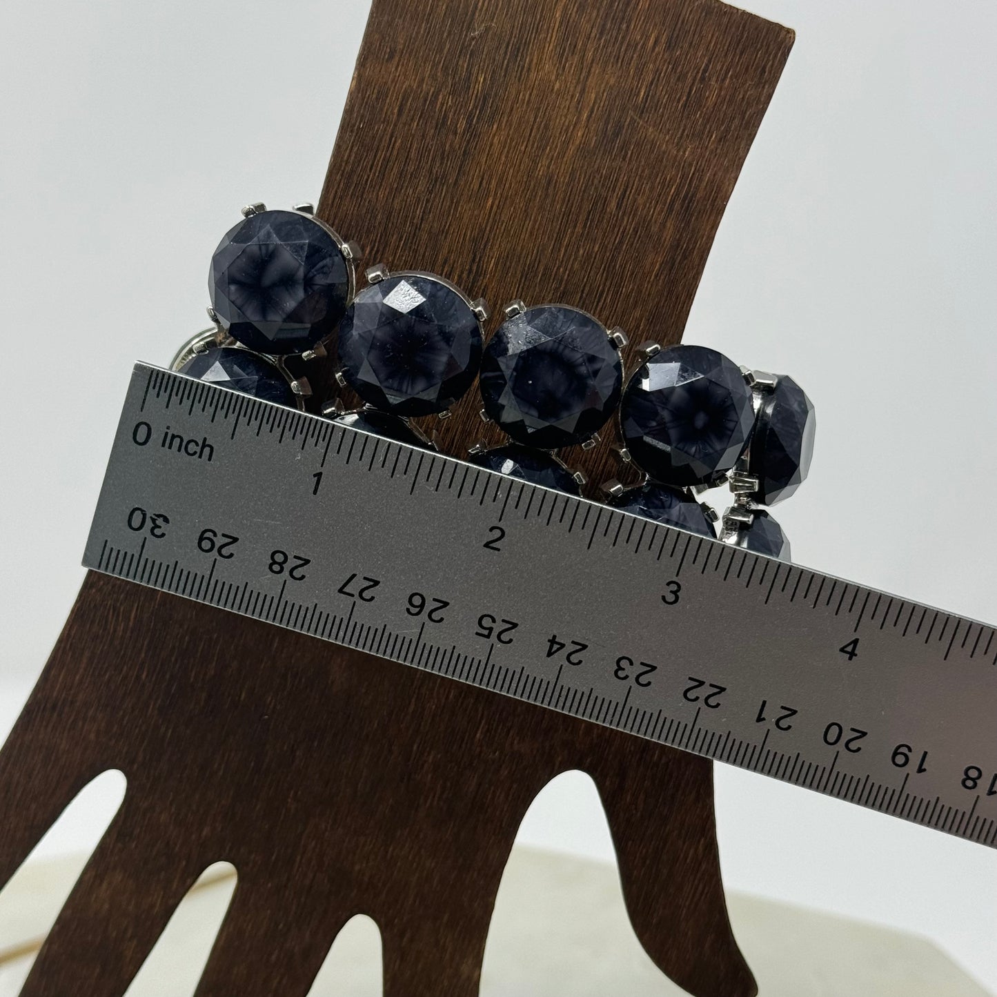 Bracelet Black Statement Rhinestone Stretch Cuff Bangle 8 in Costume Jewelry