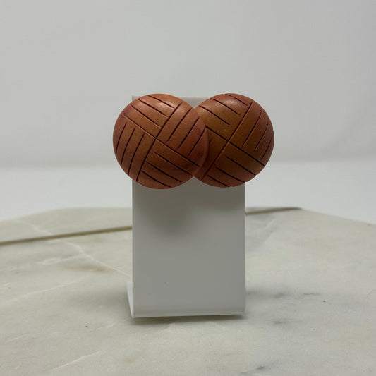 Round Wood Textured Statement Earrings