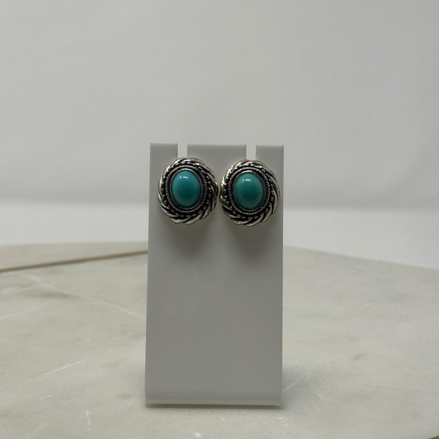 Boho Silver & Turquoise Stud Earrings