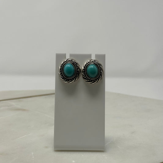 Boho Silver & Turquoise Stud Earrings