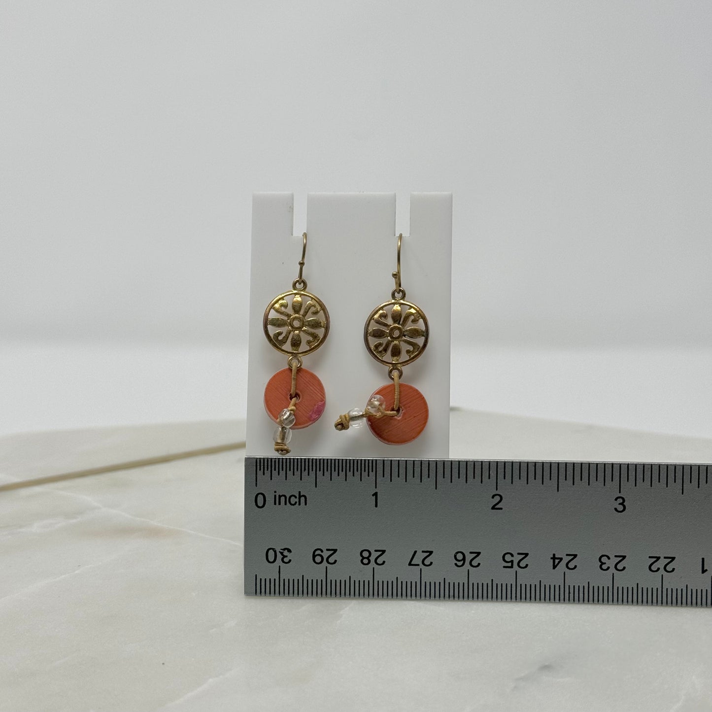 Gold Boho Orange Stone Dangle Hook Earrings