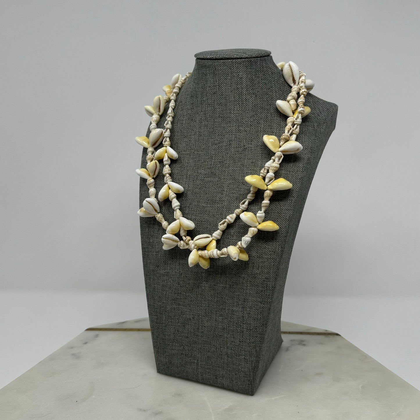 Boho Beach Shell Necklace with Cowrie & Cone Shells - Handmade Multi-Strand Statement Jewelry