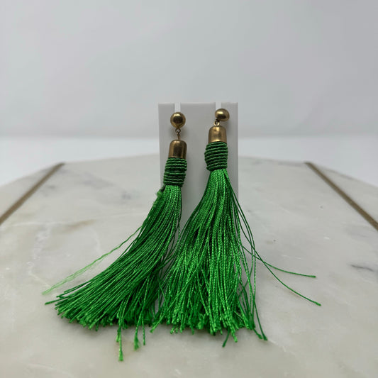 Green Tassel Dangle Earrings