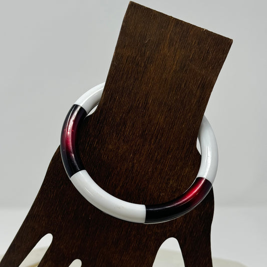 Trendy Color Block Resin Bangle Bracelet - Minimalist Red White Unique Fashion Jewelry