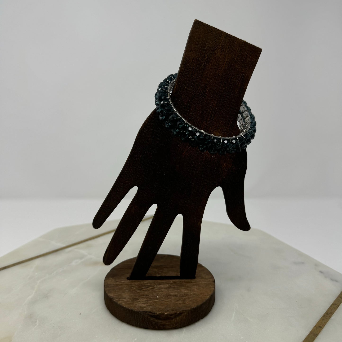 Blue Elegant Bangle Bracelet, Sparkling Faceted Bead Design