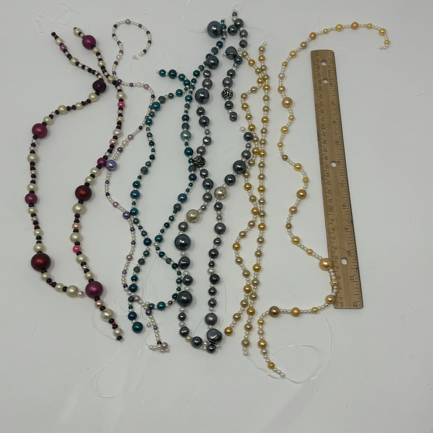 Reclaimed Assorted Pearl & Metallic Beads Vibrant Teal, Purple, and Ivory String Beads Jewelry Making & Craft Supplies