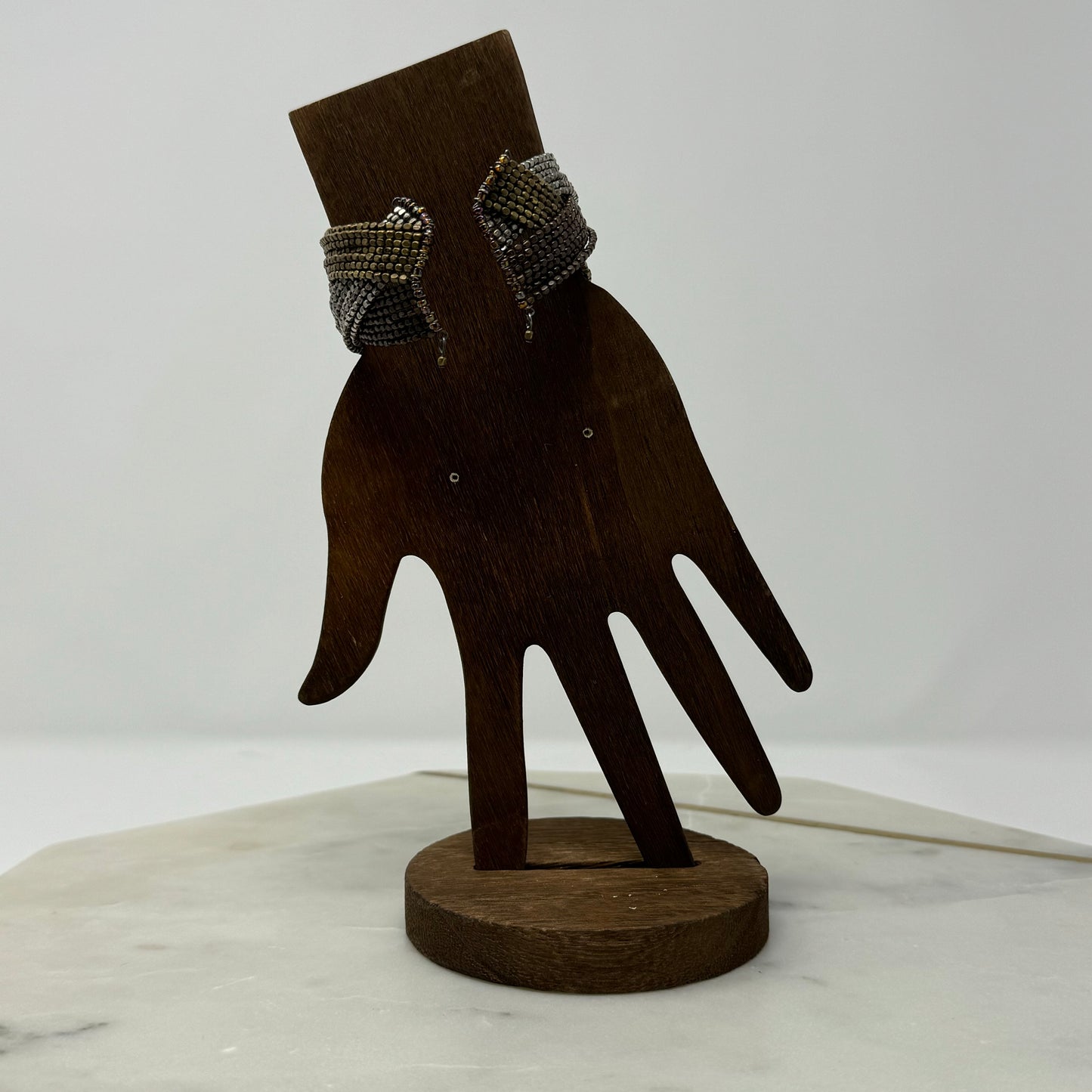 White & Brown Beaded Cuff Bracelet