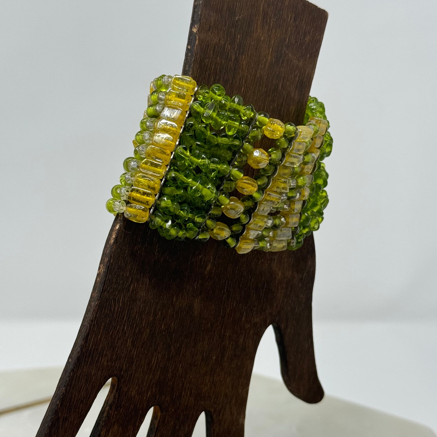 Bracelet Multi-Layer Yellow & Green Seed Bead Cuff 6.25 in Fashion Jewelry