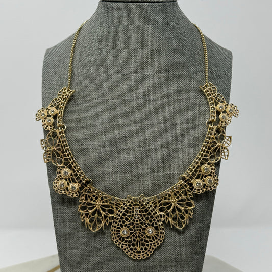 Women’s Necklace Boho Statement Intricate Metalwork Gold Tone 18 inch