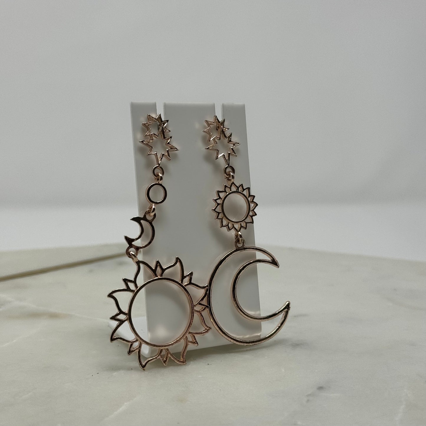 Boho Rose Gold Sun & Moon Tribal Dangle Earrings