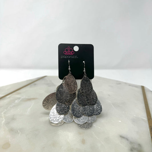 New Paparazzi Silver Teardrop with Floral Accents Chandelier Dangle Hook Earrings