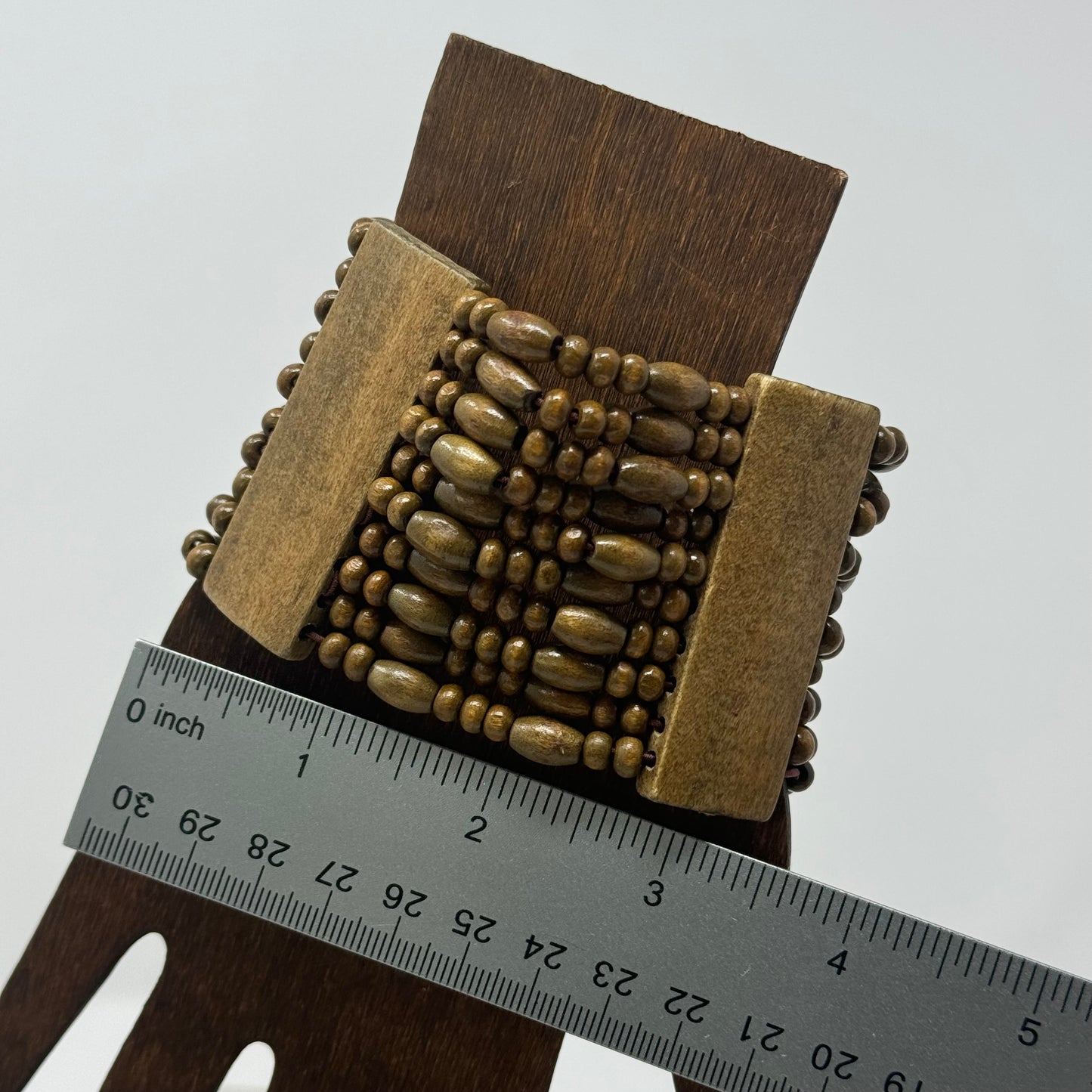 Bracelet Boho Multi-Layer Tall Cuff Bangle Wood Beads 7.75 in Costume Jewelry