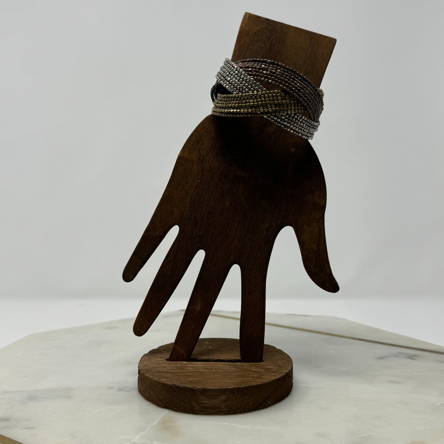 Braided Gold, Silver & Bronze Beaded Cuff Bracelet