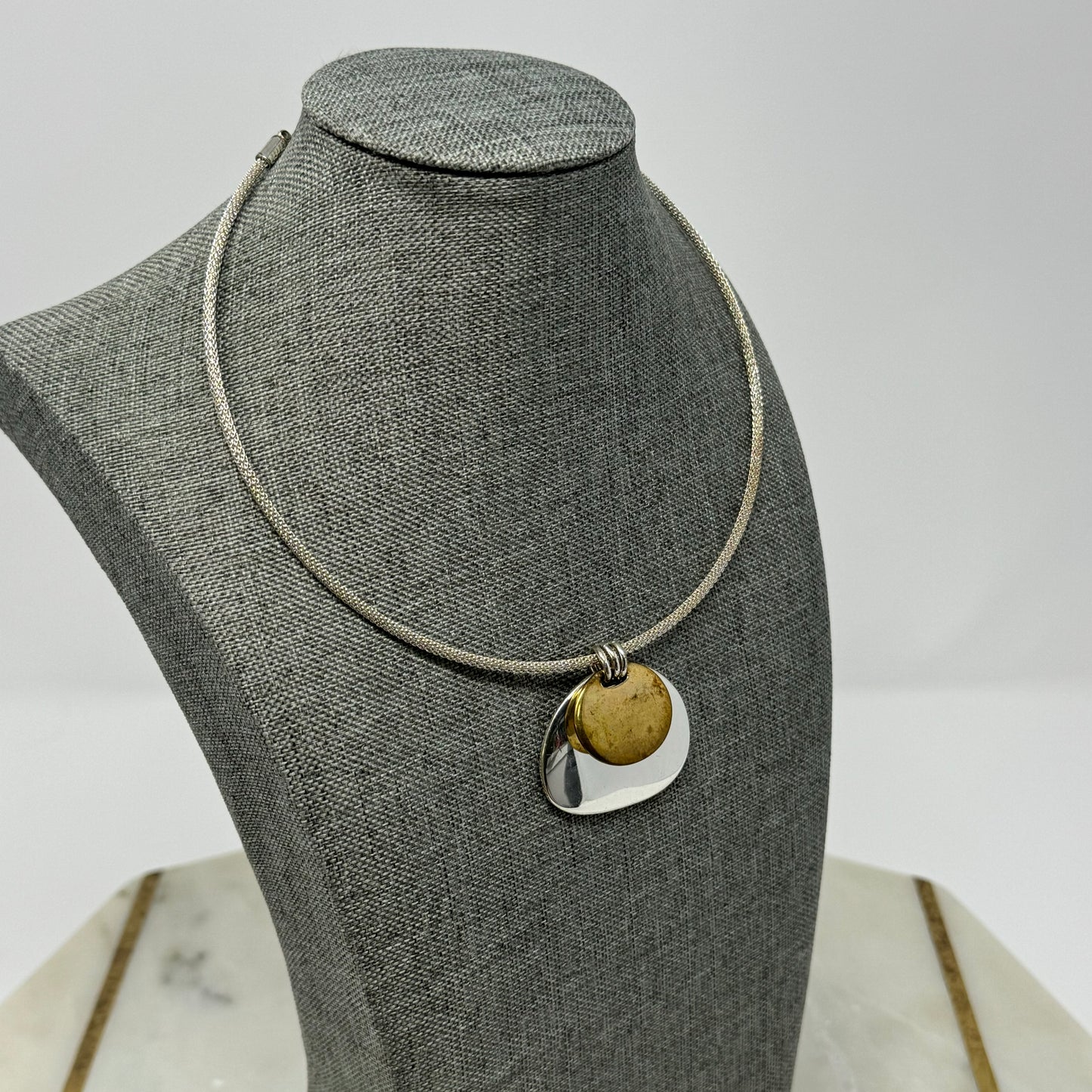 Necklace Boho Statement Bib Pendant Brushed Silver Tone Collar Chain 12”