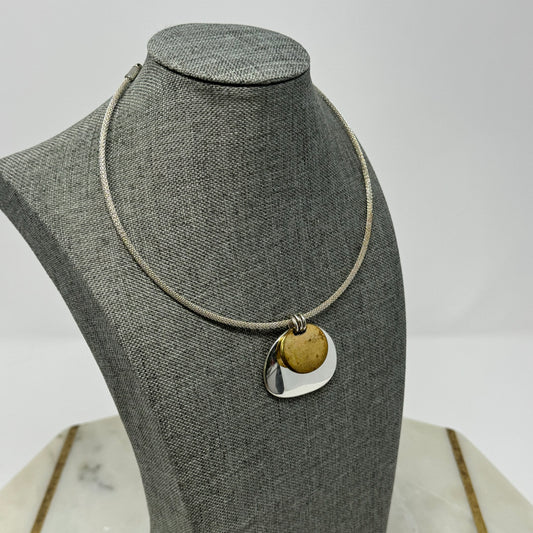Necklace Boho Statement Bib Pendant Brushed Silver Tone Collar Chain 12”