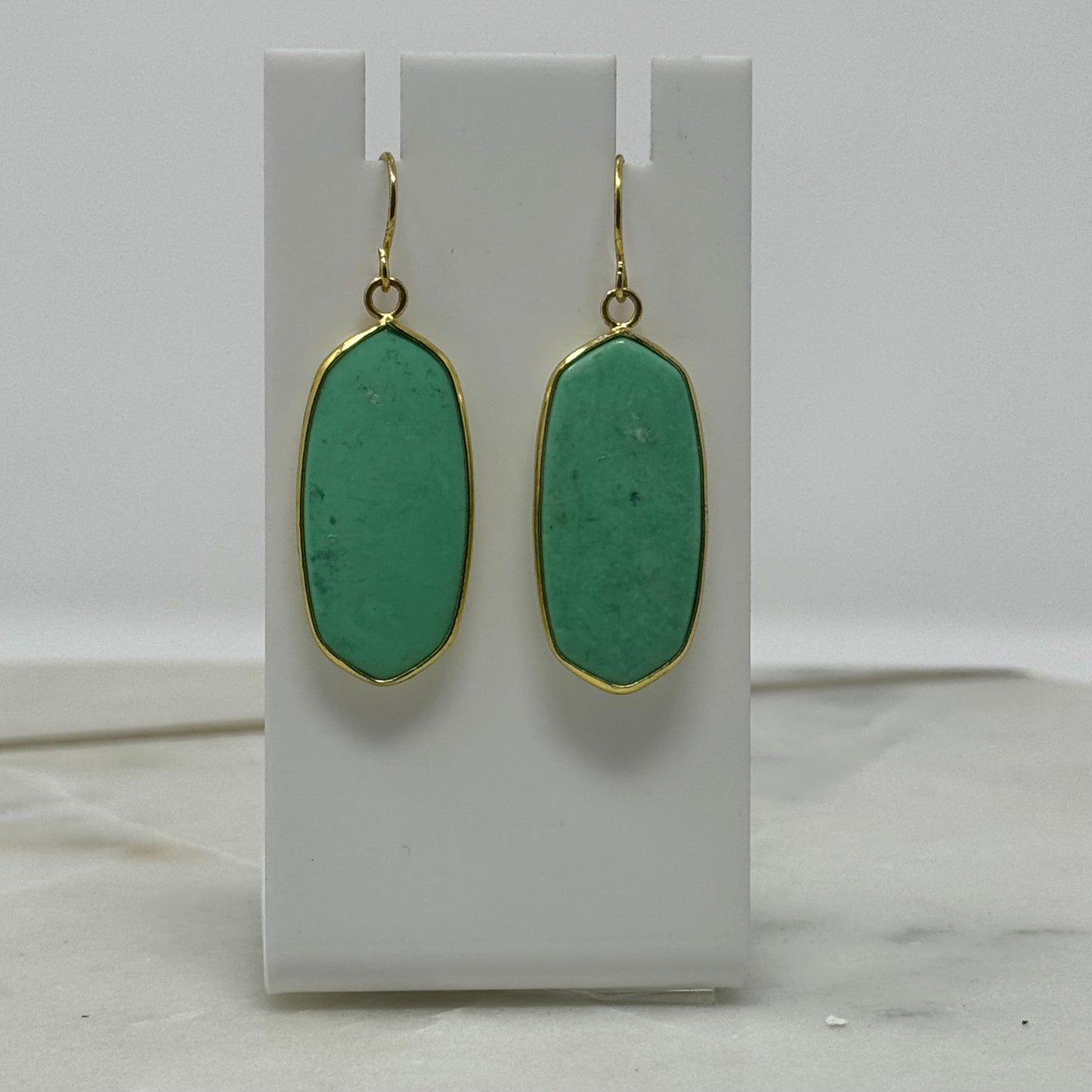 Boho Mint Green Stone & Gold Accent Dangle Earrings