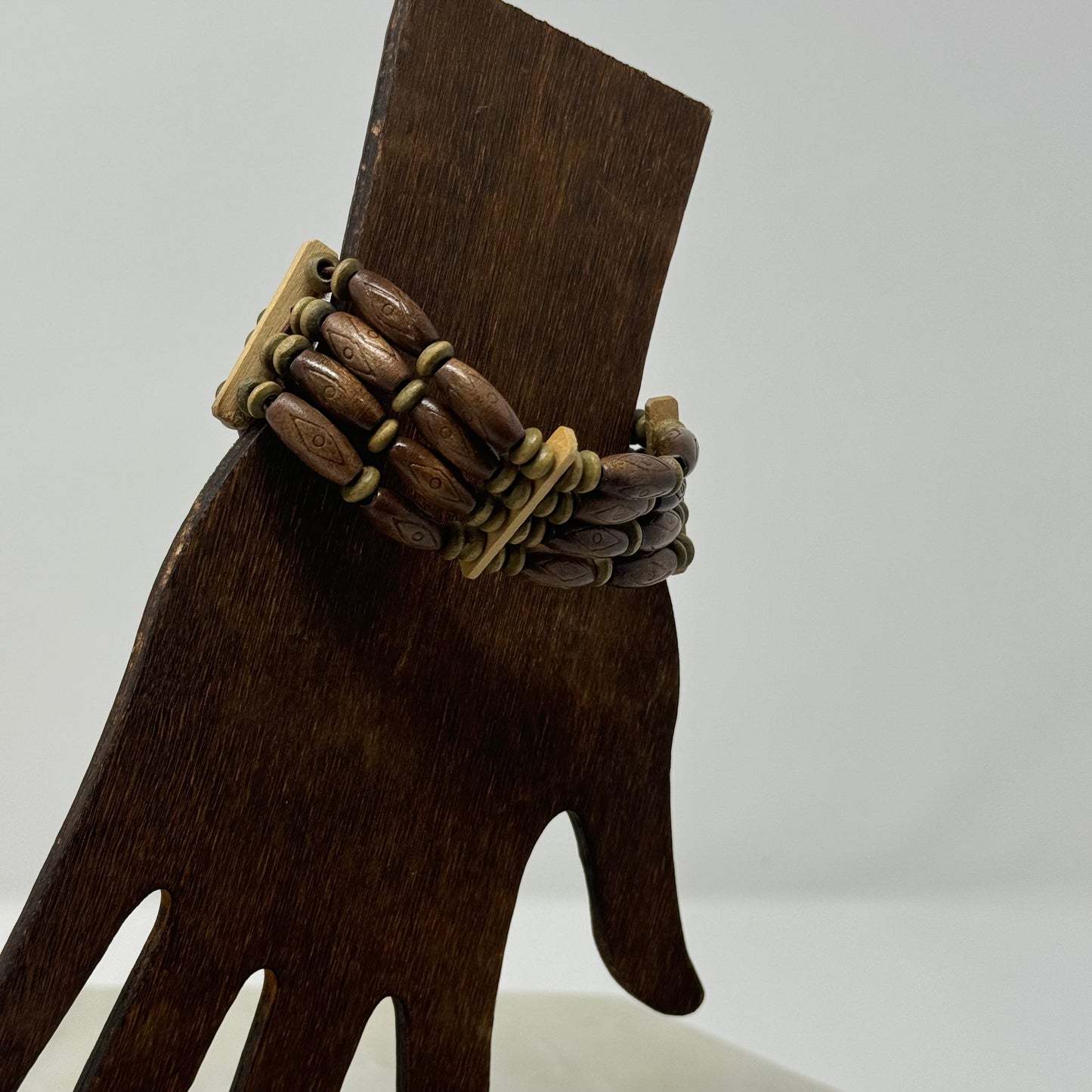 Bracelet Boho Multi-Layer Cuff Bangle Wood Beads 7.75 in Costume Jewelry